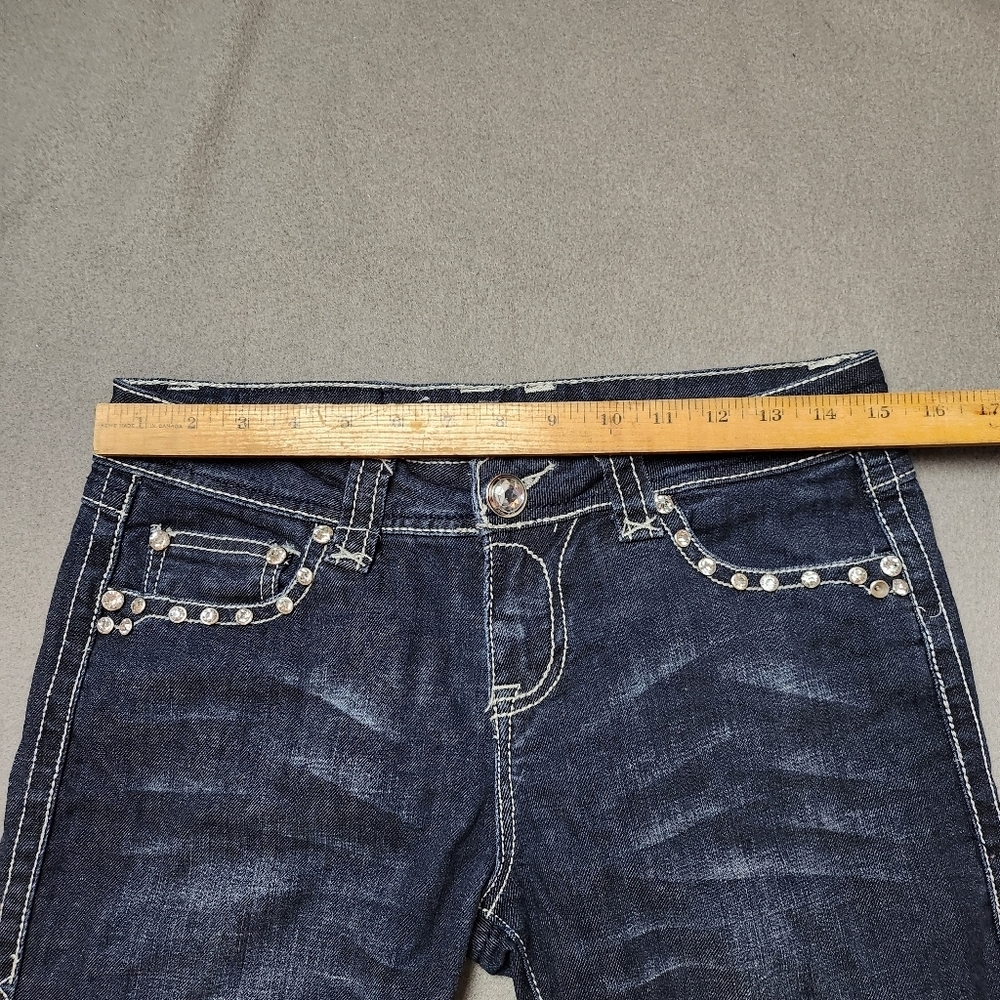 Bootcut Jeans Crystal Pockets D-Fuz - Sz 9/10 Boot Cut Bling Y2k - Picture 13 of 15